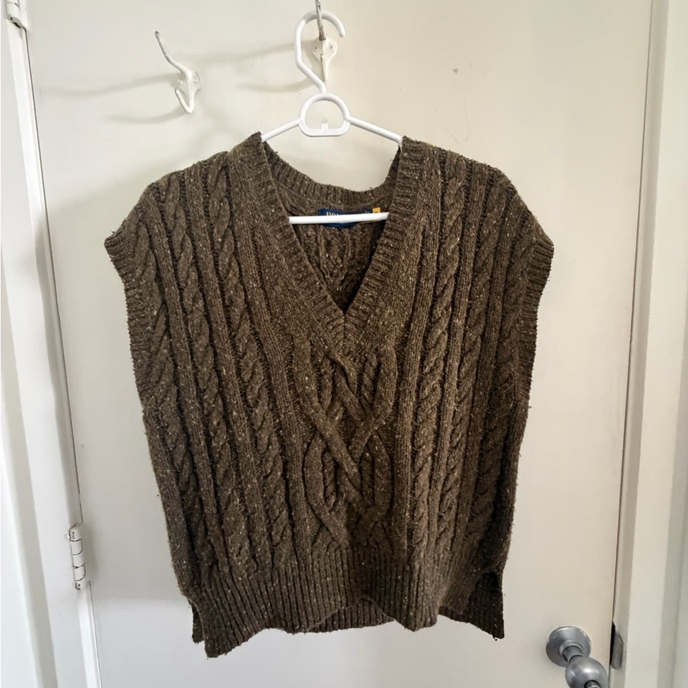Ralph Lauren Deep Green Cable Knit V-Neck Sweater
